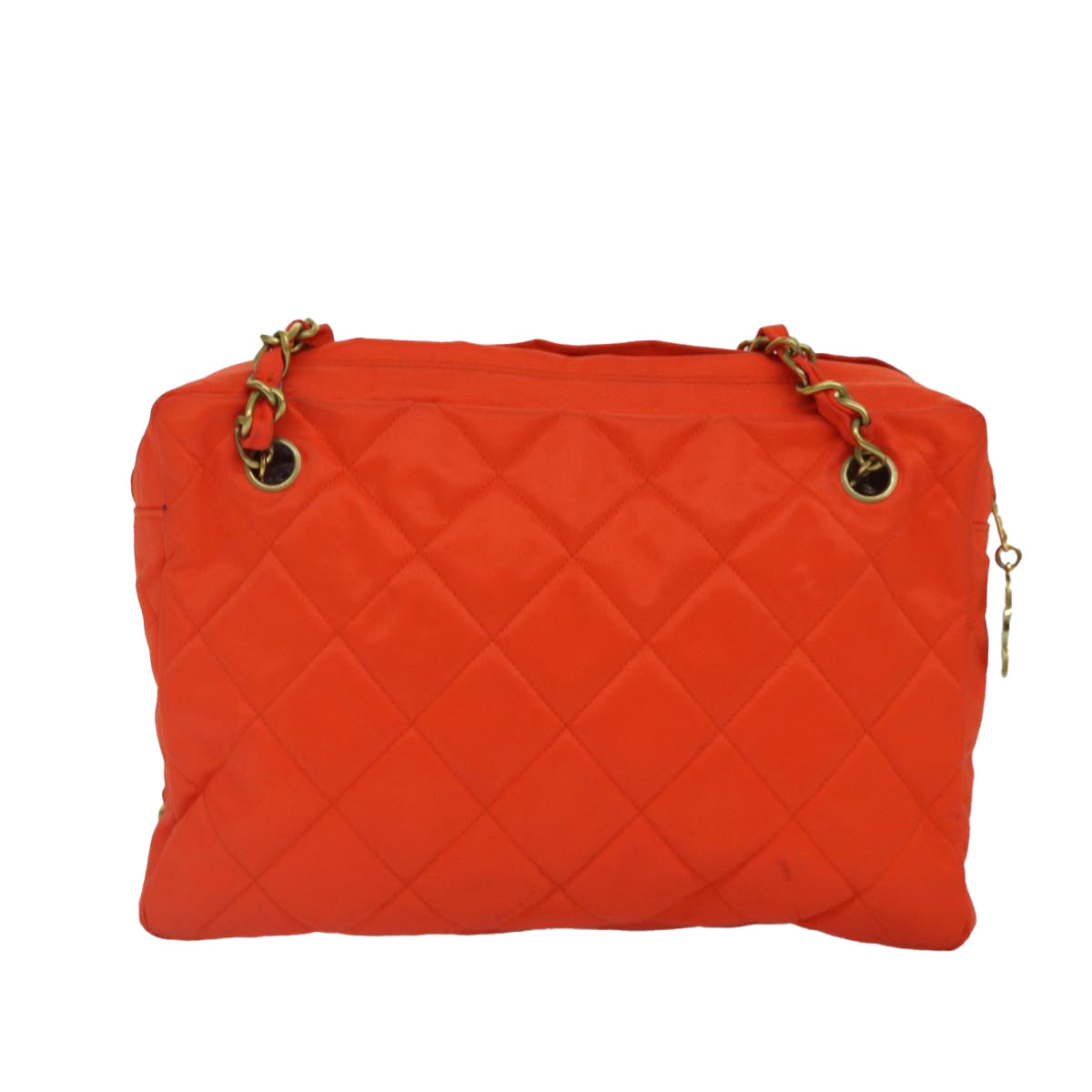 CHANEL Matelasse Chain Shoulder Bag Nylon Orange Gold CC Auth bs17255 - 0