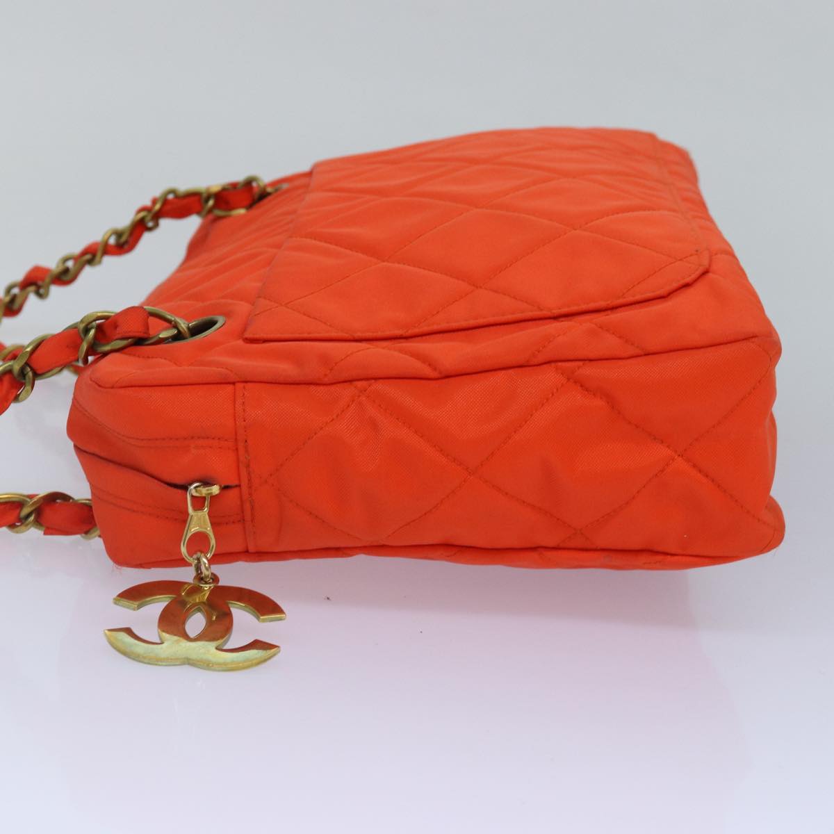 CHANEL Matelasse Chain Shoulder Bag Nylon Orange Gold CC Auth bs17255