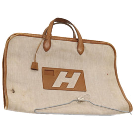 HERMES Garment Cover Canvas Leather Beige Auth bs17258