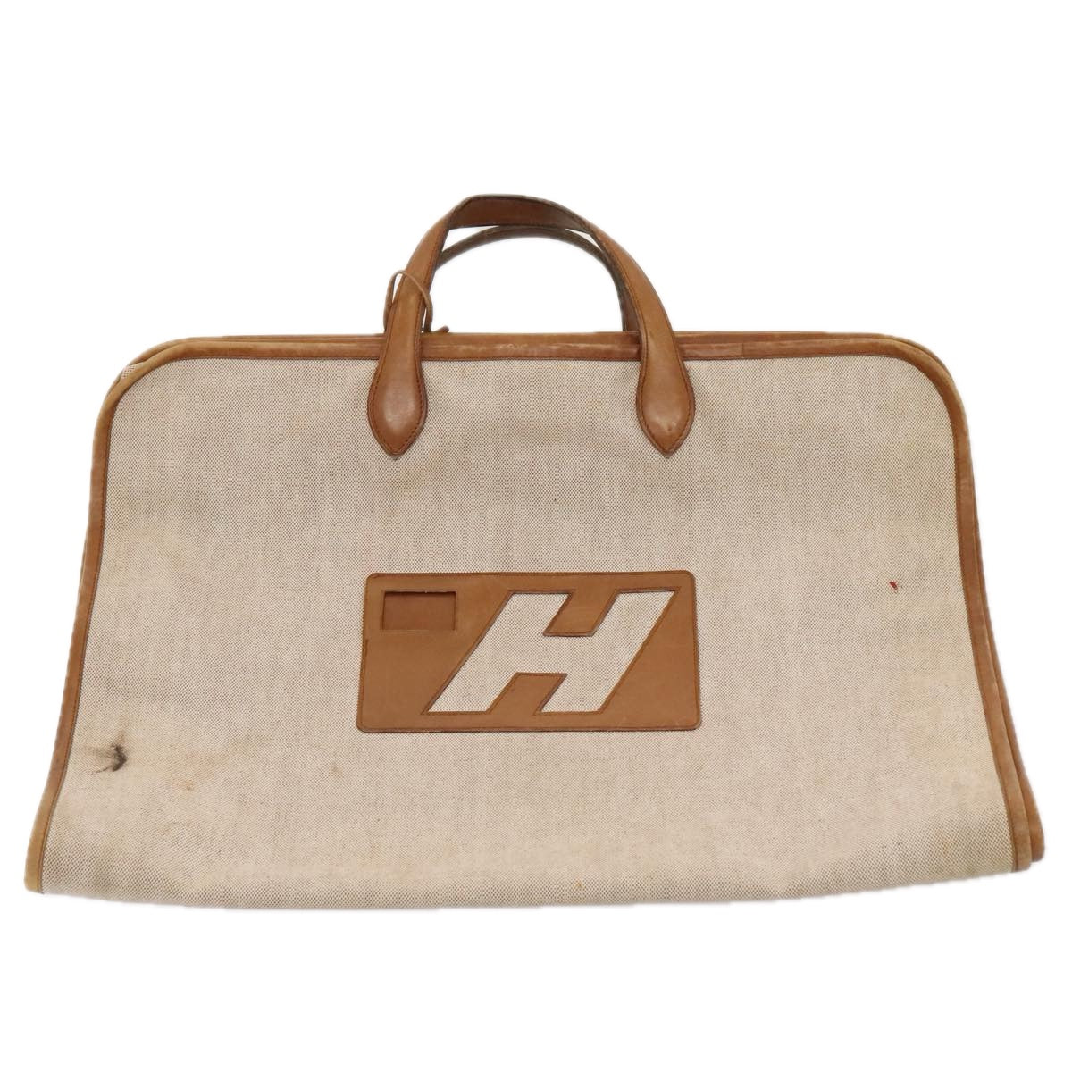 HERMES Garment Cover Canvas Leather Beige Auth bs17258