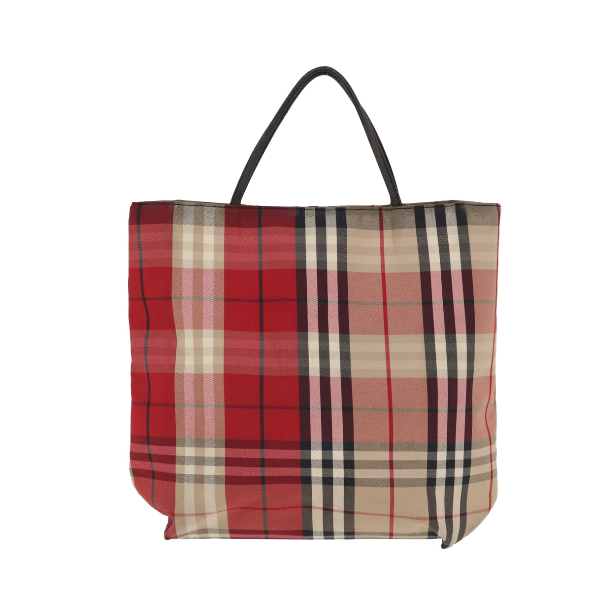 BURBERRY Nova Check Hand Bag Canvas Red Silver Auth bs17287