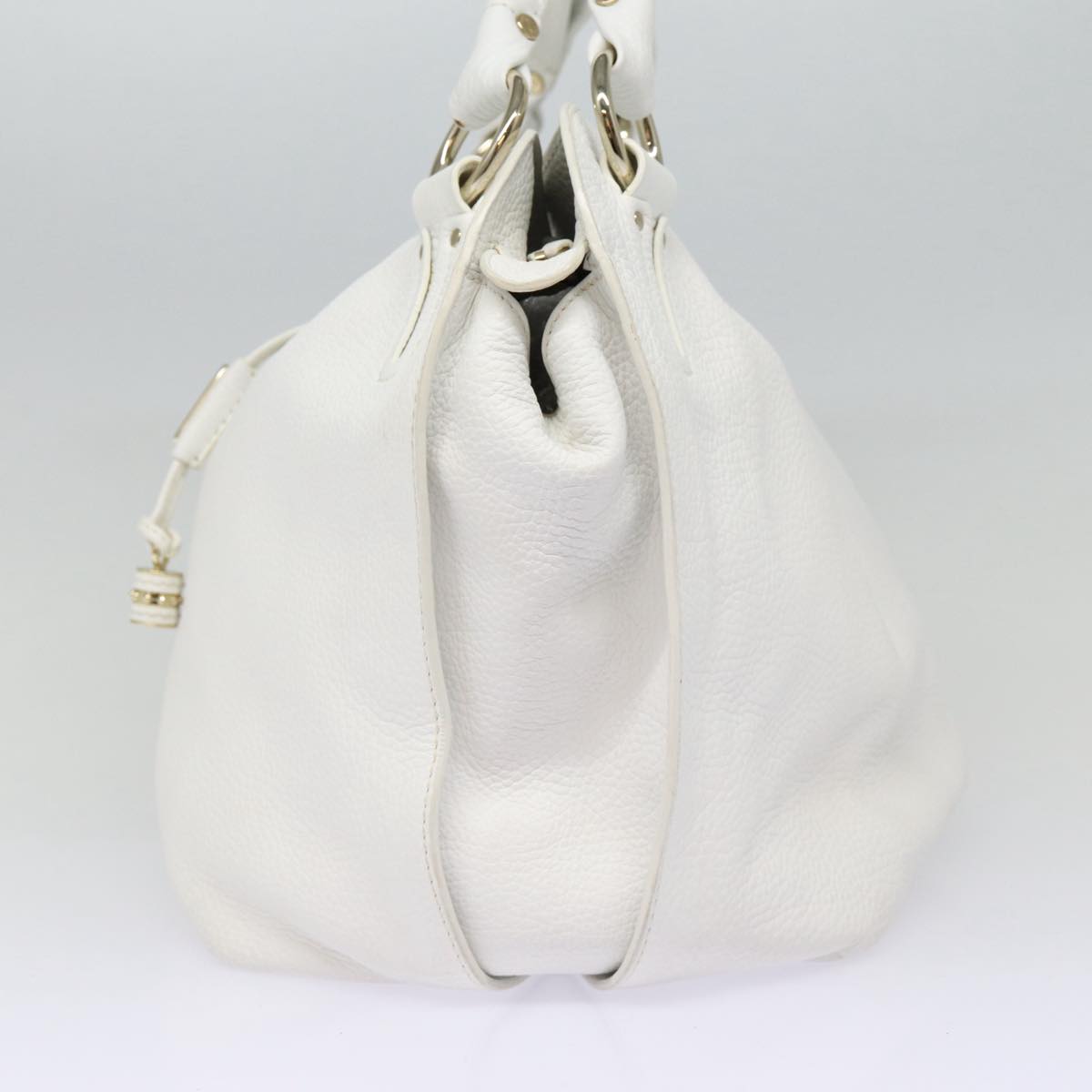 CELINE Tote Bag Leather White Silver Auth bs17291