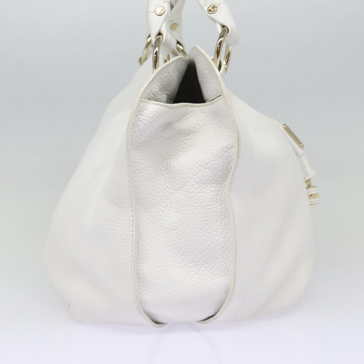 CELINE Tote Bag Leather White Silver Auth bs17291