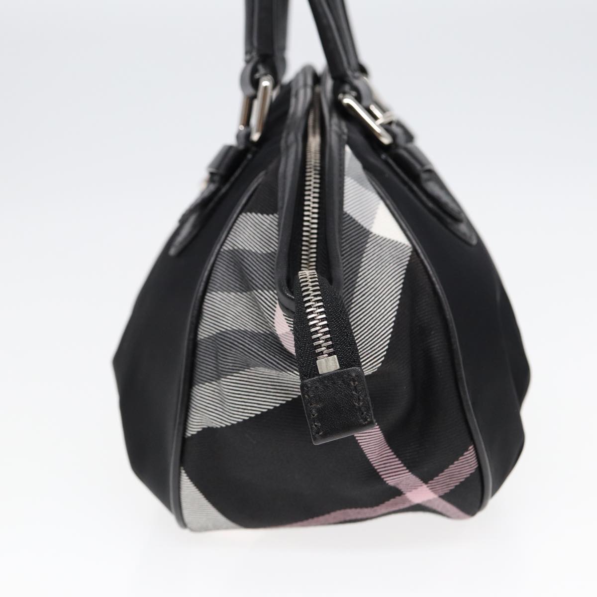 BURBERRY Nova Check Blue Label Hand Bag Nylon Silver Black Auth bs17294