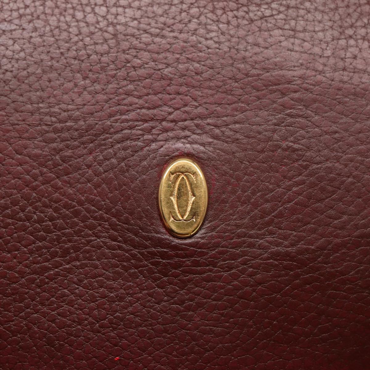 CARTIER Hand Bag Leather Wine Red Gold Auth bs17296