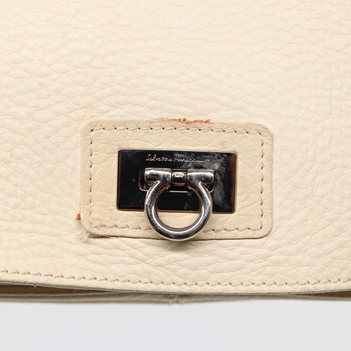 Salvatore Ferragamo Gancini Shoulder Bag Leather Cream Silver Auth bs17298