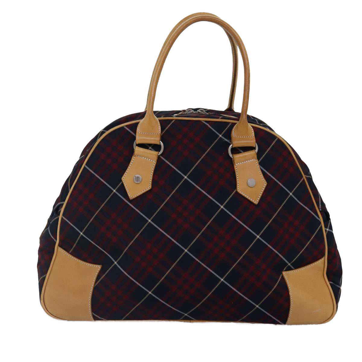 BURBERRY Nova Check Blue Label Boston Bag Nylon 2way Red Silver Auth bs17300