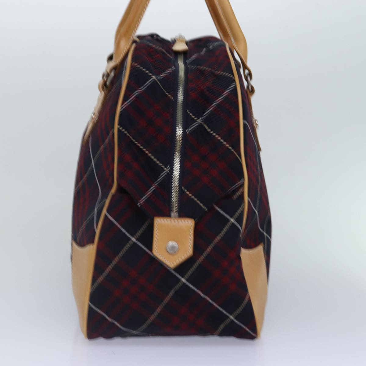 BURBERRY Nova Check Blue Label Boston Bag Nylon 2way Red Silver Auth bs17300