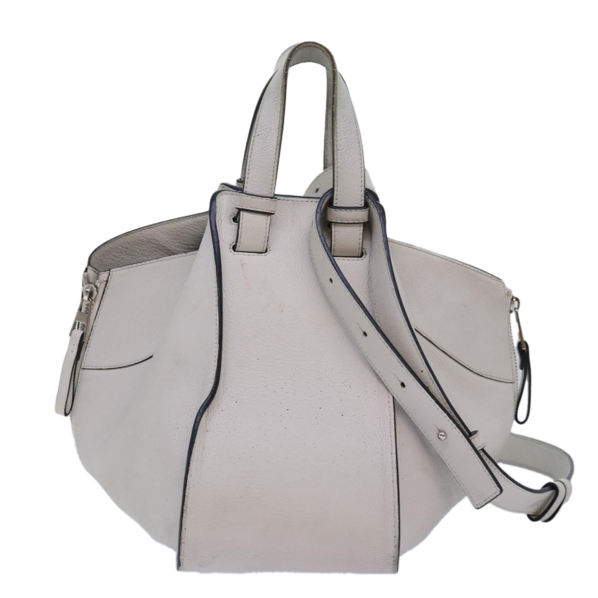 LOEWE Anagram Hammock Small Shoulder Bag Leather White Silver Auth bs17301 - 0