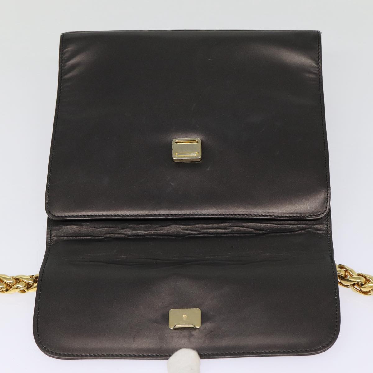 LOEWE Chain Shoulder Bag Leather Black Gold Auth bs17305