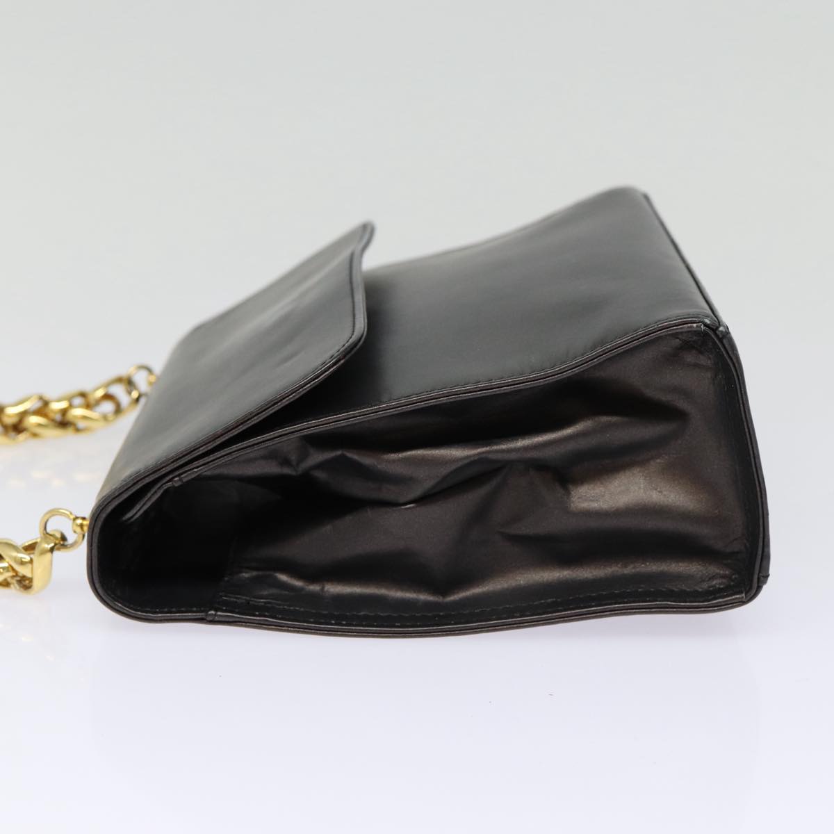 LOEWE Chain Shoulder Bag Leather Black Gold Auth bs17305