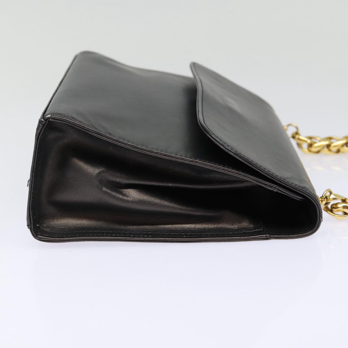 LOEWE Chain Shoulder Bag Leather Black Gold Auth bs17305