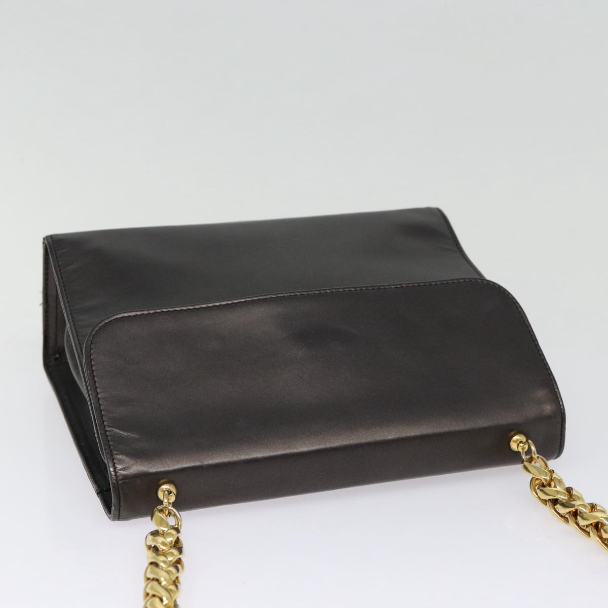 LOEWE Chain Shoulder Bag Leather Black Gold Auth bs17305