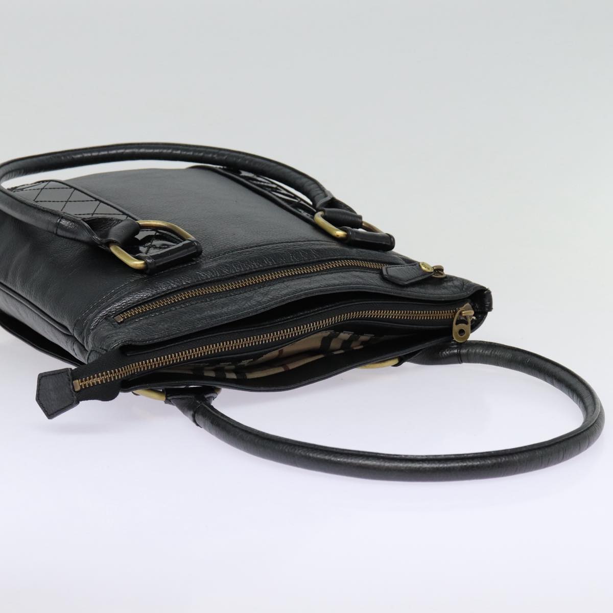 BURBERRY Shoulder Bag Leather Black Gold Auth bs17314