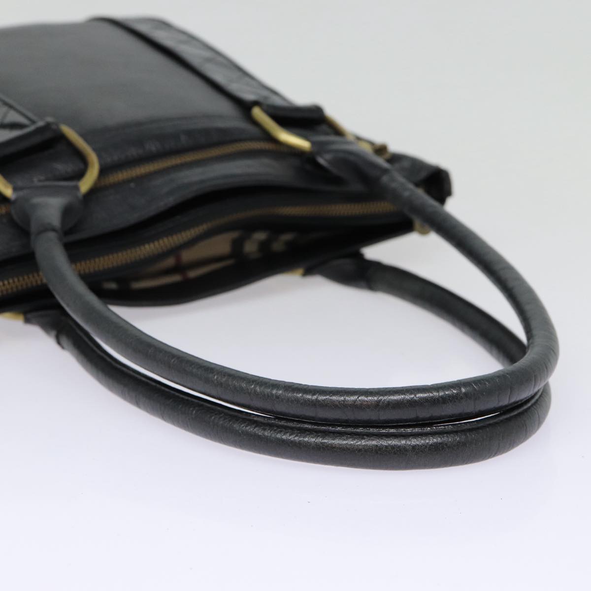 BURBERRY Shoulder Bag Leather Black Gold Auth bs17314