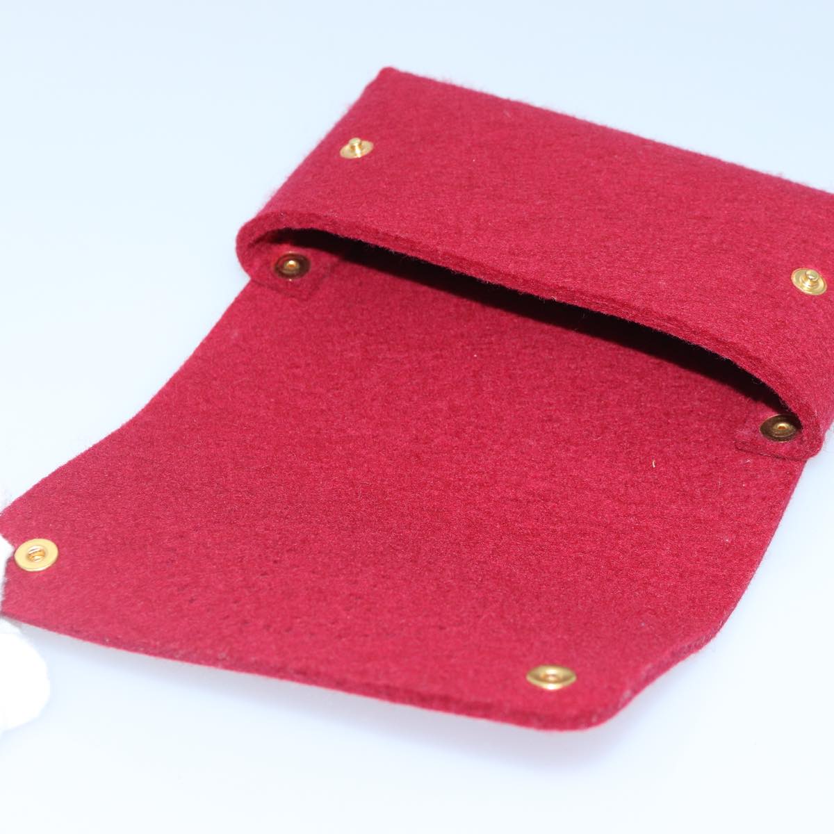 HERMES Pouch Felt Red Gold Auth bs17317