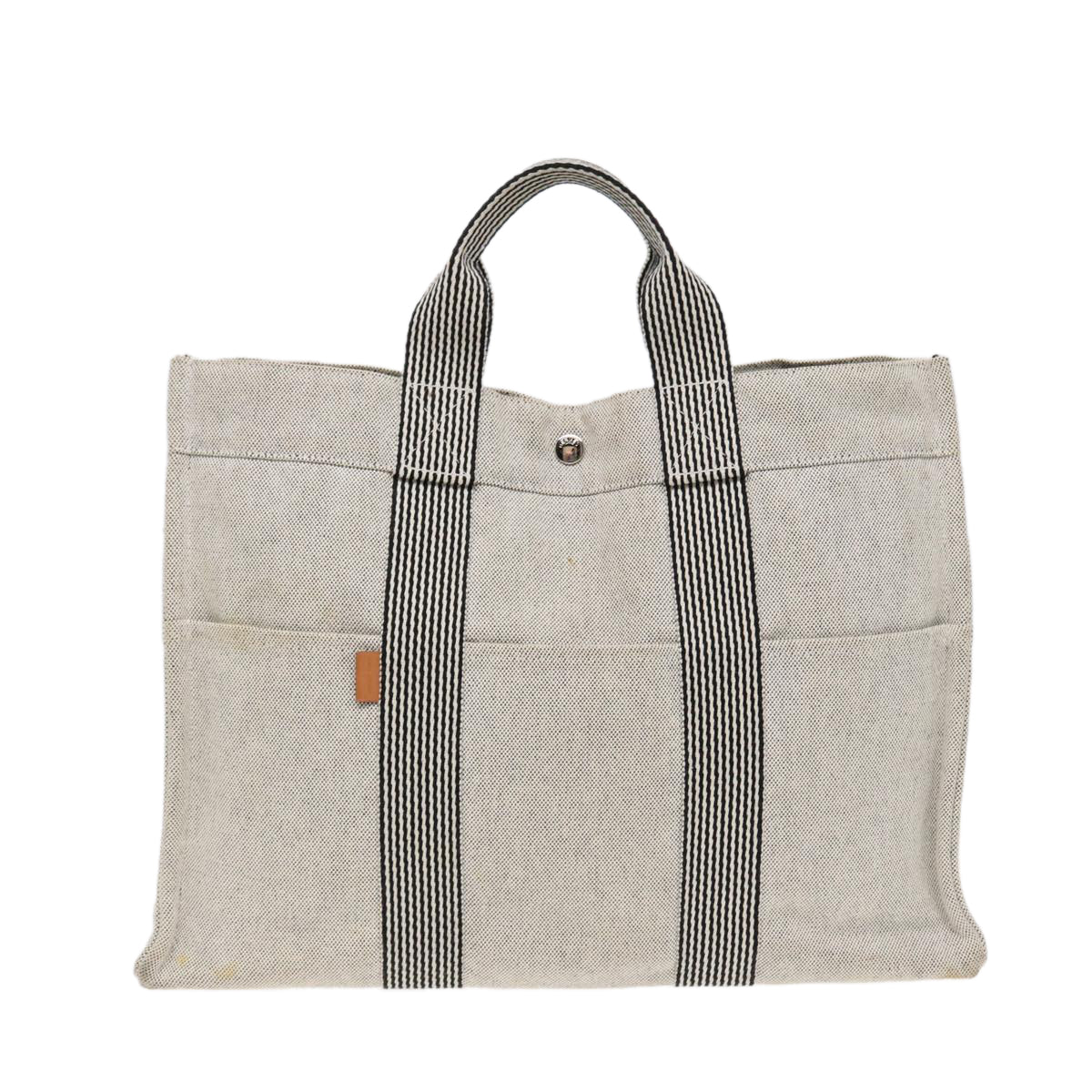 HERMES New Fourre Tout MM Hand Bag Canvas Gray Silver Auth bs17319