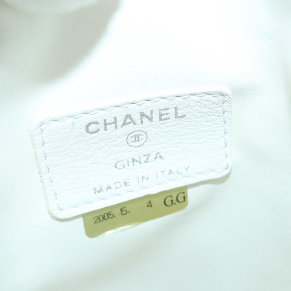CHANEL Purse Pouch Canvas White CC Auth bs17327