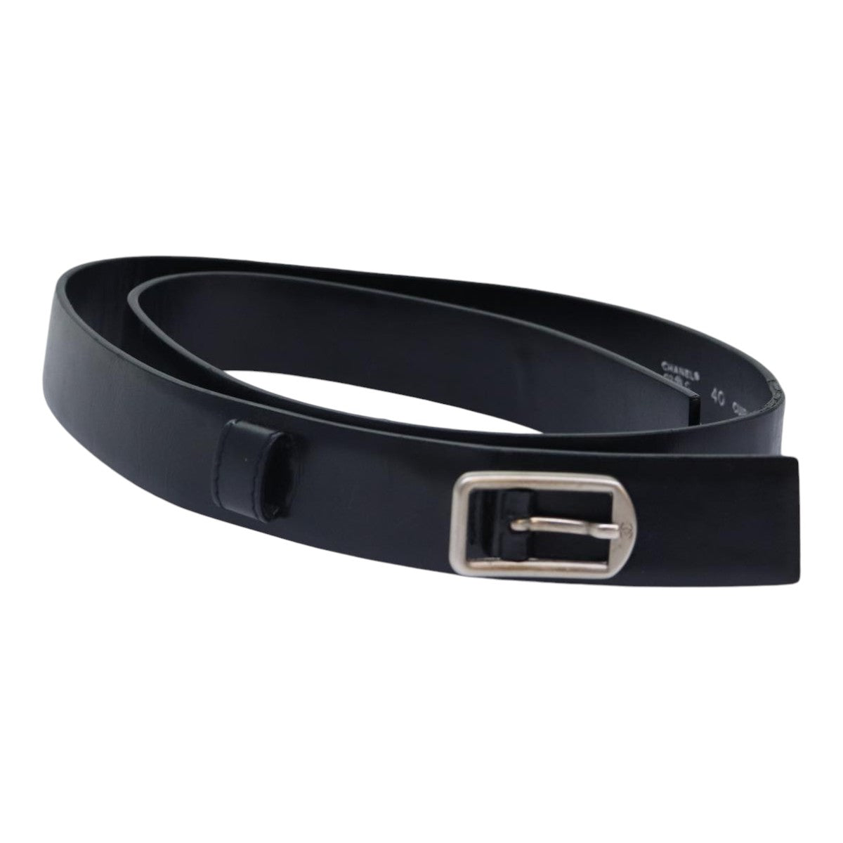 CHANEL Belt Leather 40 Black CC Auth bs17331