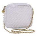 CHANEL Mademoiselle Chain Shoulder Bag Caviar Skin White Gold CC Auth bs17332-1