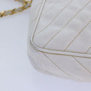 CHANEL Mademoiselle Chain Shoulder Bag Caviar Skin White Gold CC Auth bs17332-12