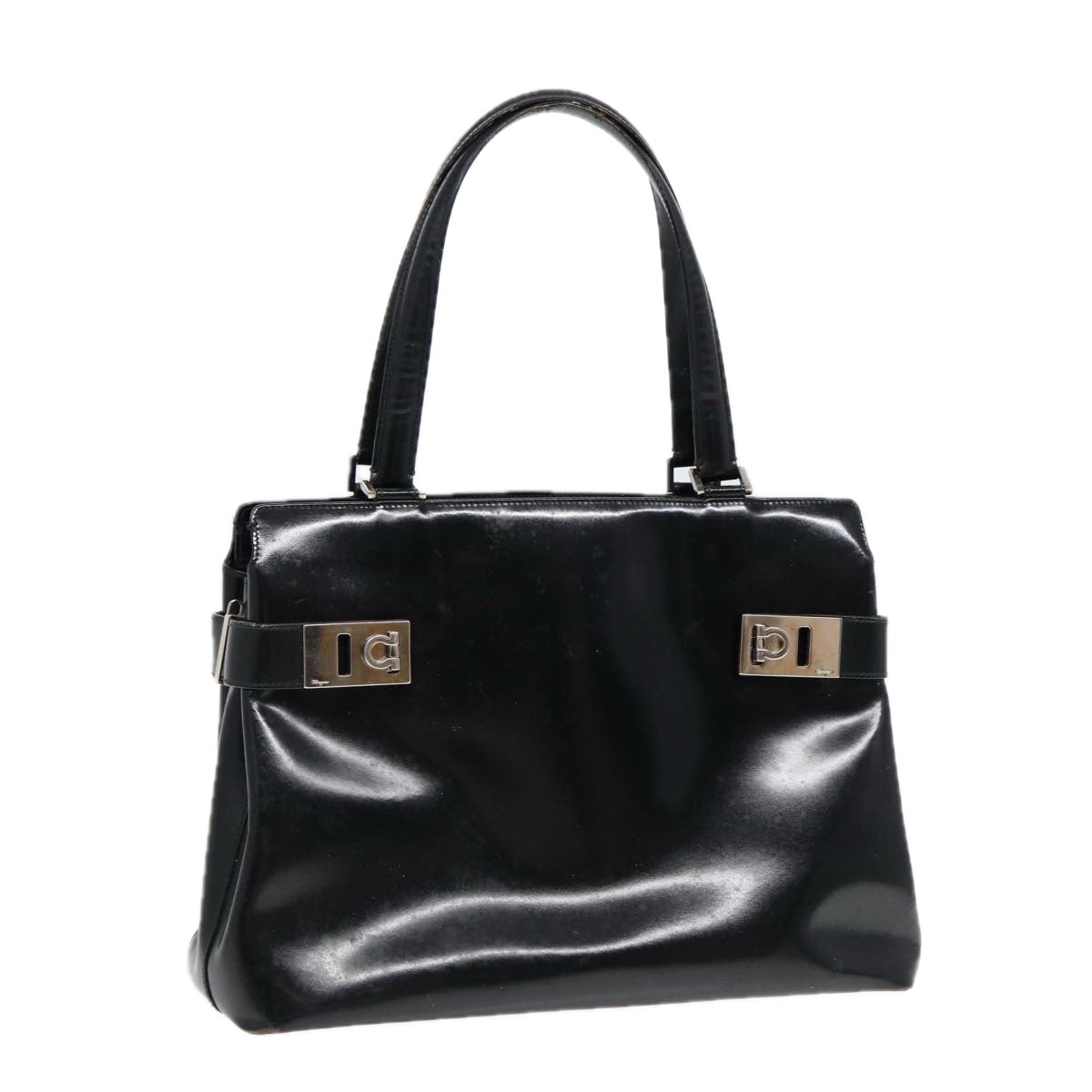 Salvatore Ferragamo Gancini Tote Bag Leather Black Silver Auth bs17334