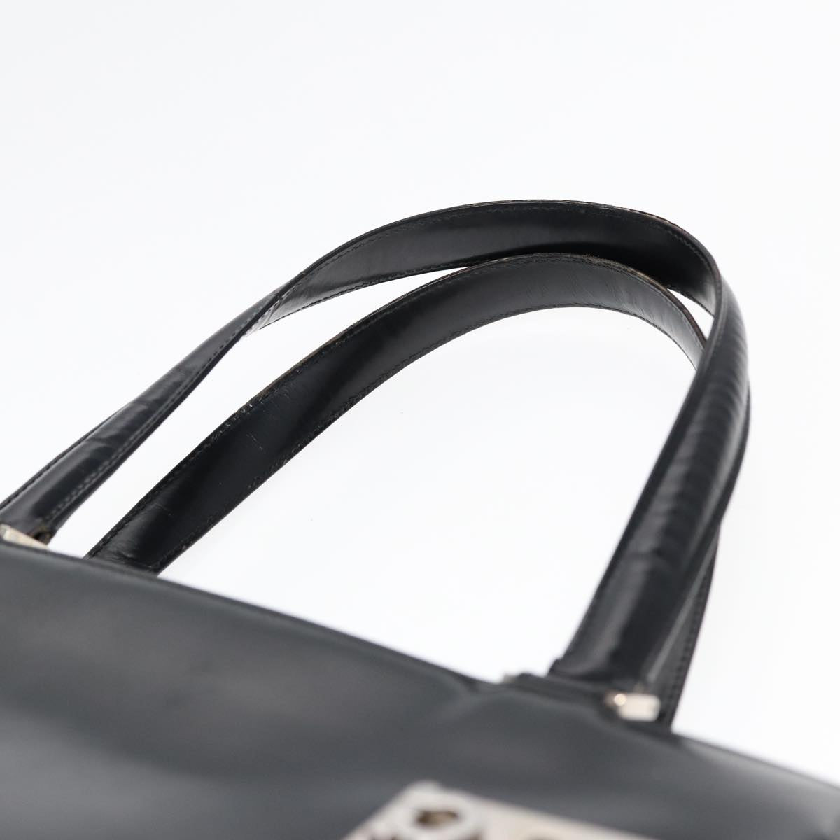 Salvatore Ferragamo Gancini Tote Bag Leather Black Silver Auth bs17334