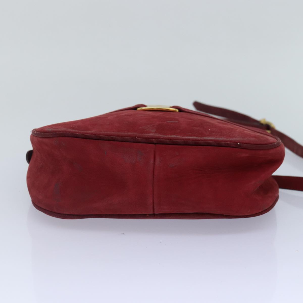 Salvatore Ferragamo Shoulder Bag Suede Red Gold Auth bs17335