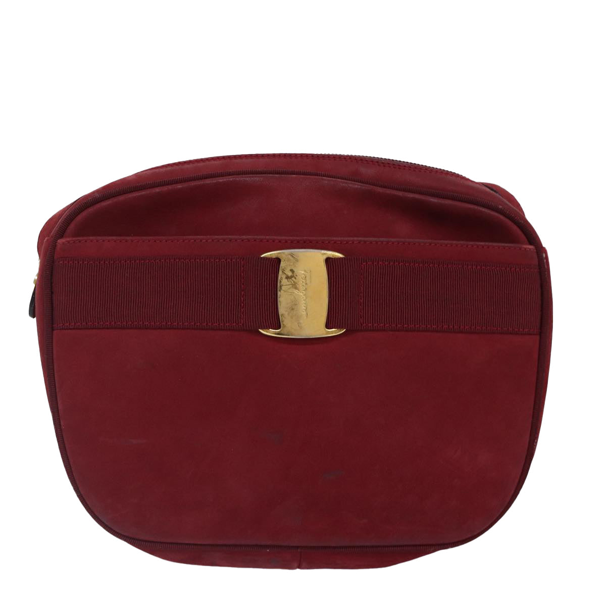 Salvatore Ferragamo Shoulder Bag Suede Red Gold Auth bs17335