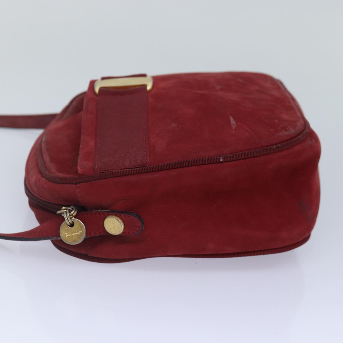 Salvatore Ferragamo Shoulder Bag Suede Red Gold Auth bs17335