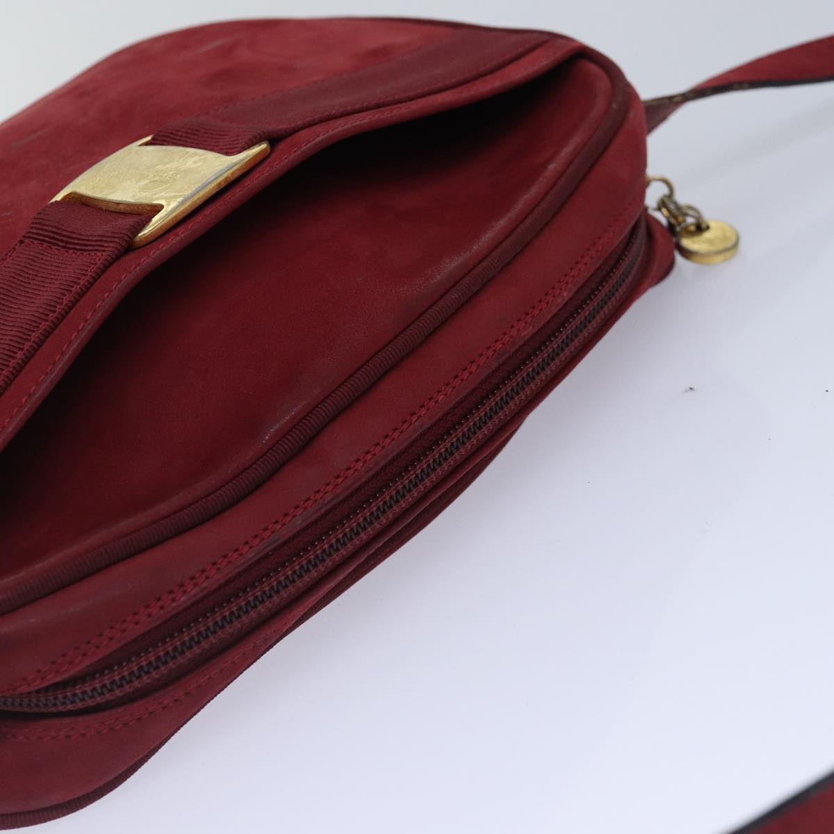 Salvatore Ferragamo Shoulder Bag Suede Red Gold Auth bs17335