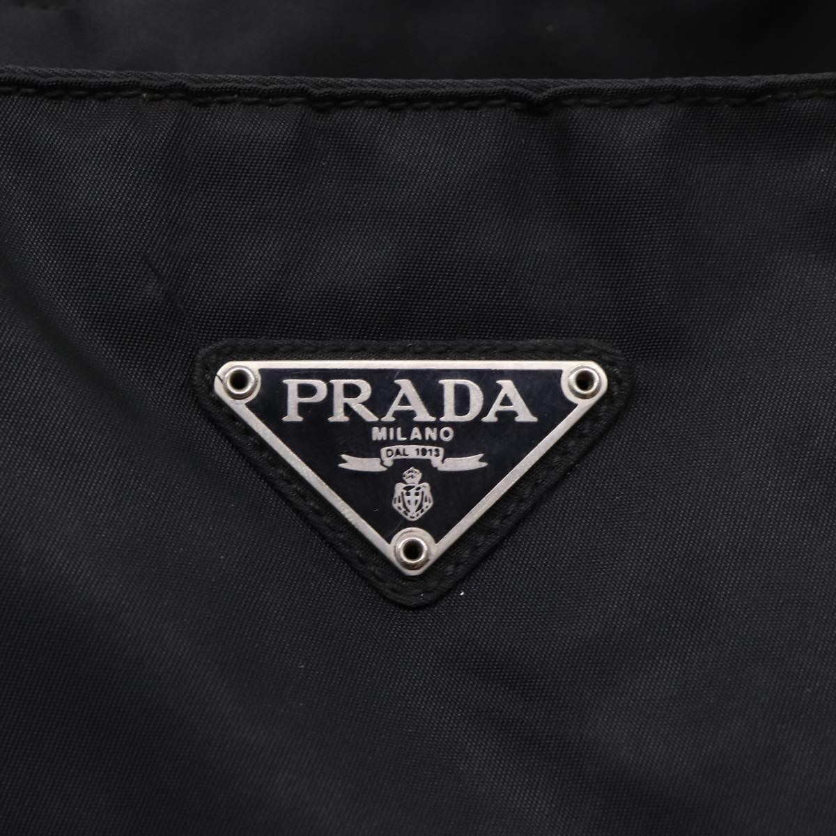 PRADA Tote Bag Nylon Black Silver Auth bs17338