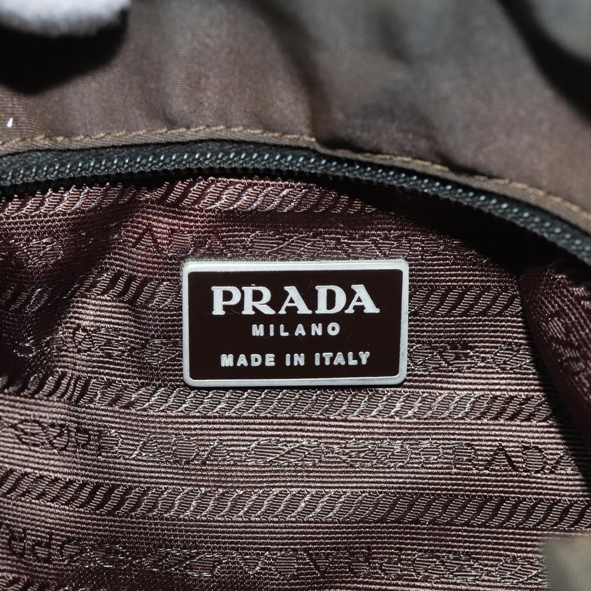 PRADA Hand Bag Nylon Khaki Auth bs17345