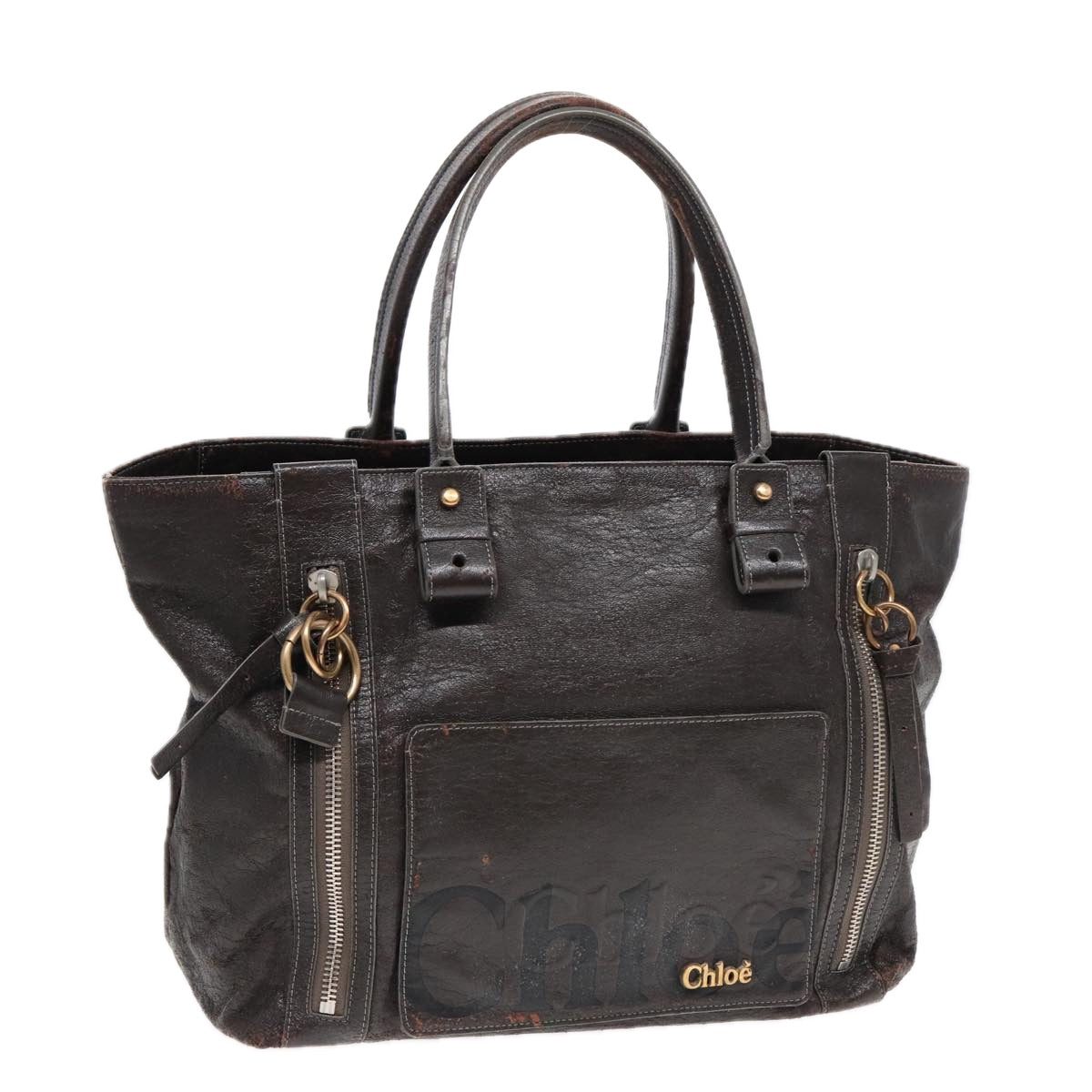 Chloe Tote Bag Leather Brown Gold Auth bs17349