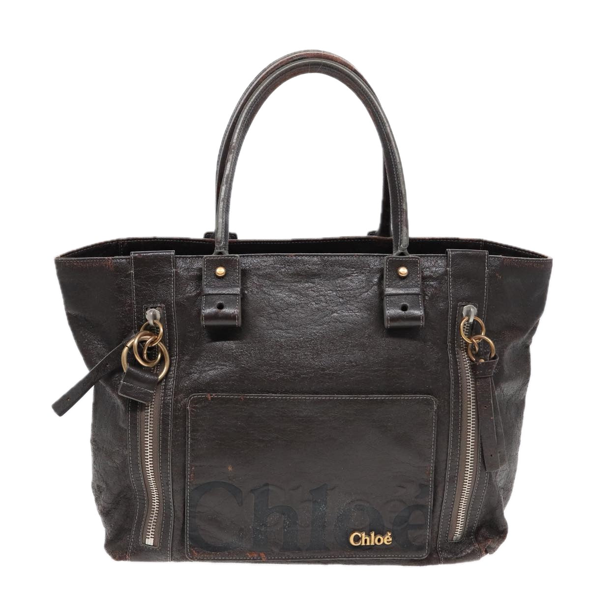 Chloe Tote Bag Leather Brown Gold Auth bs17349