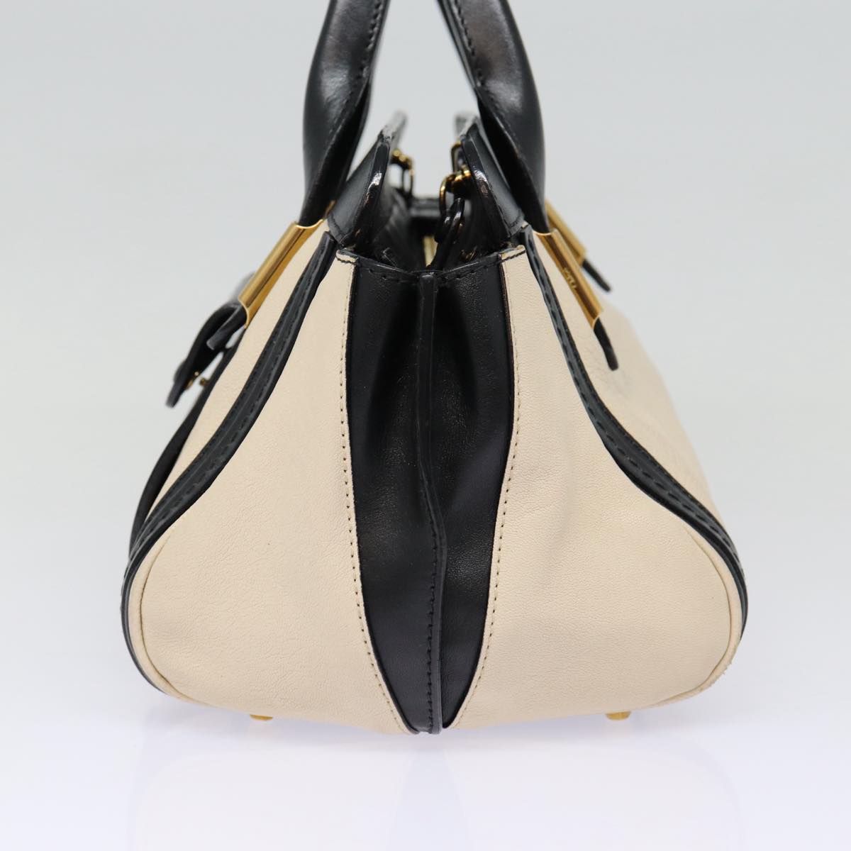 Chloe Alice Hand Bag Leather Vanilla Gold Auth bs17350