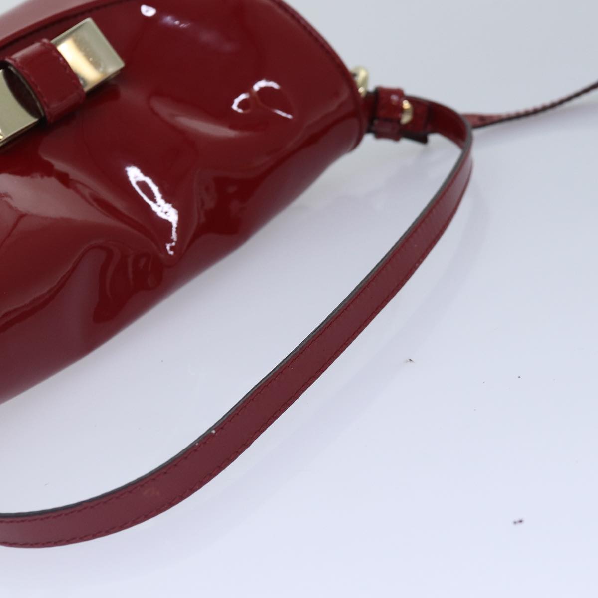 Chloe Lily Hand Bag Enamel 2way Red Gold Auth bs17351