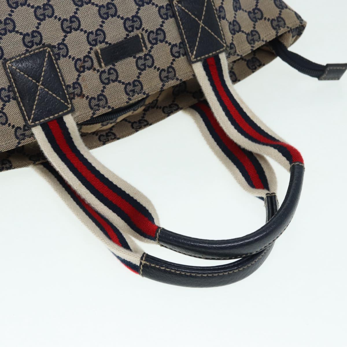 GUCCI GG Canvas Sherry Line Tote Bag Red Navy Silver 131228 Auth bs17358