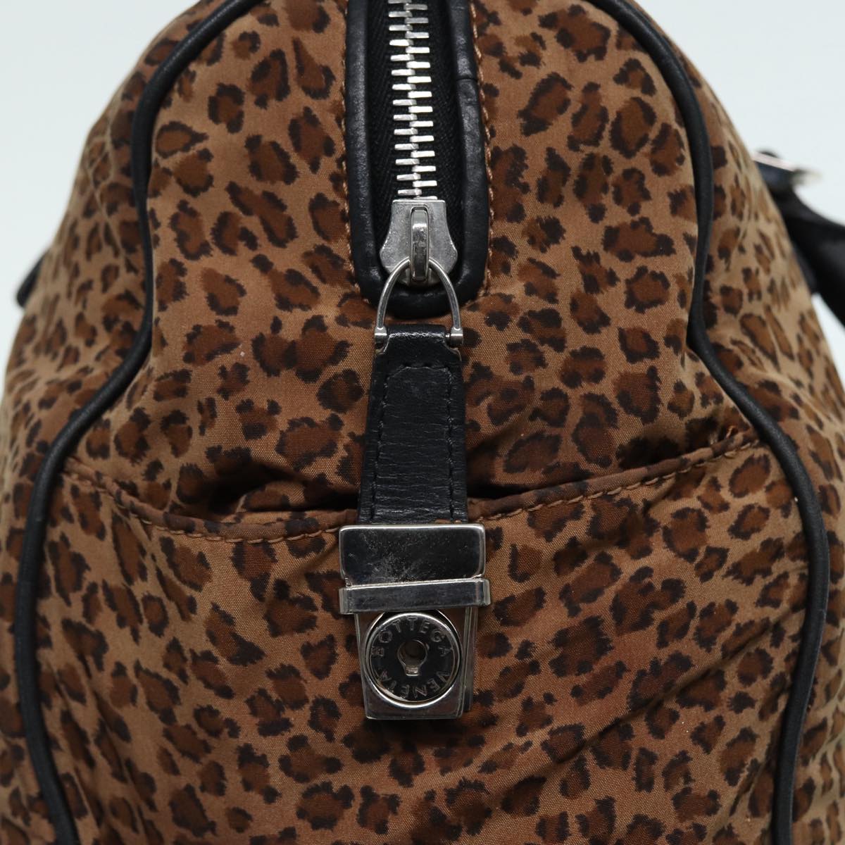 BOTTEGAVENETA Leopard Hand Bag Nylon Brown Auth bs17362