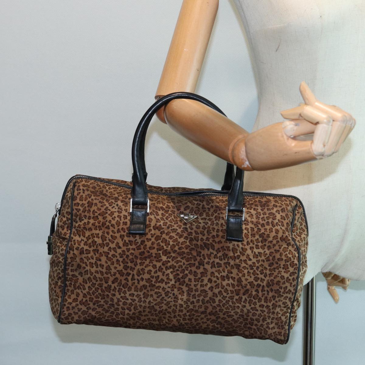 BOTTEGAVENETA Leopard Hand Bag Nylon Brown Auth bs17362