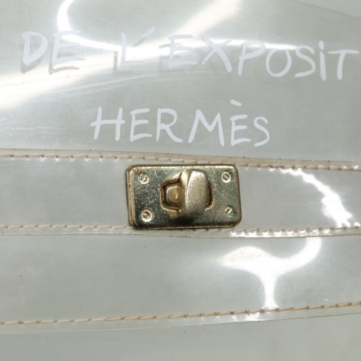 HERMES Vinyl Kelly Hand Bag Vinyl Clear Auth bs17368