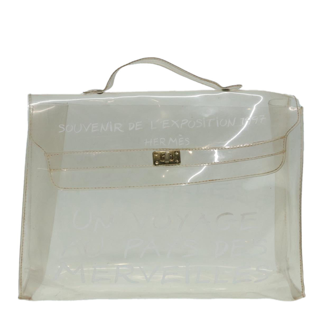 HERMES Vinyl Kelly Hand Bag Vinyl Clear Auth bs17368 - 0