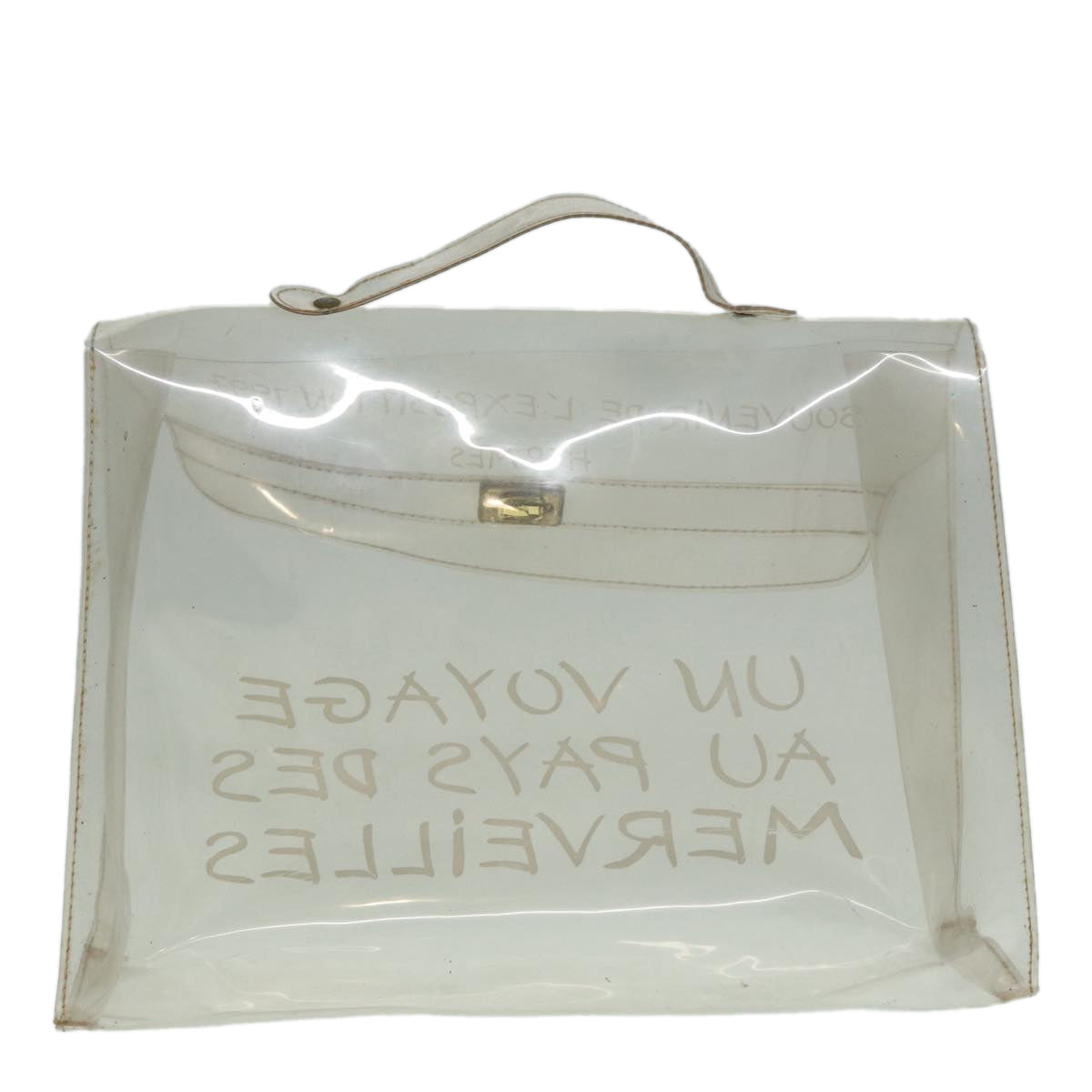 HERMES Vinyl Kelly Hand Bag Vinyl Clear Auth bs17368