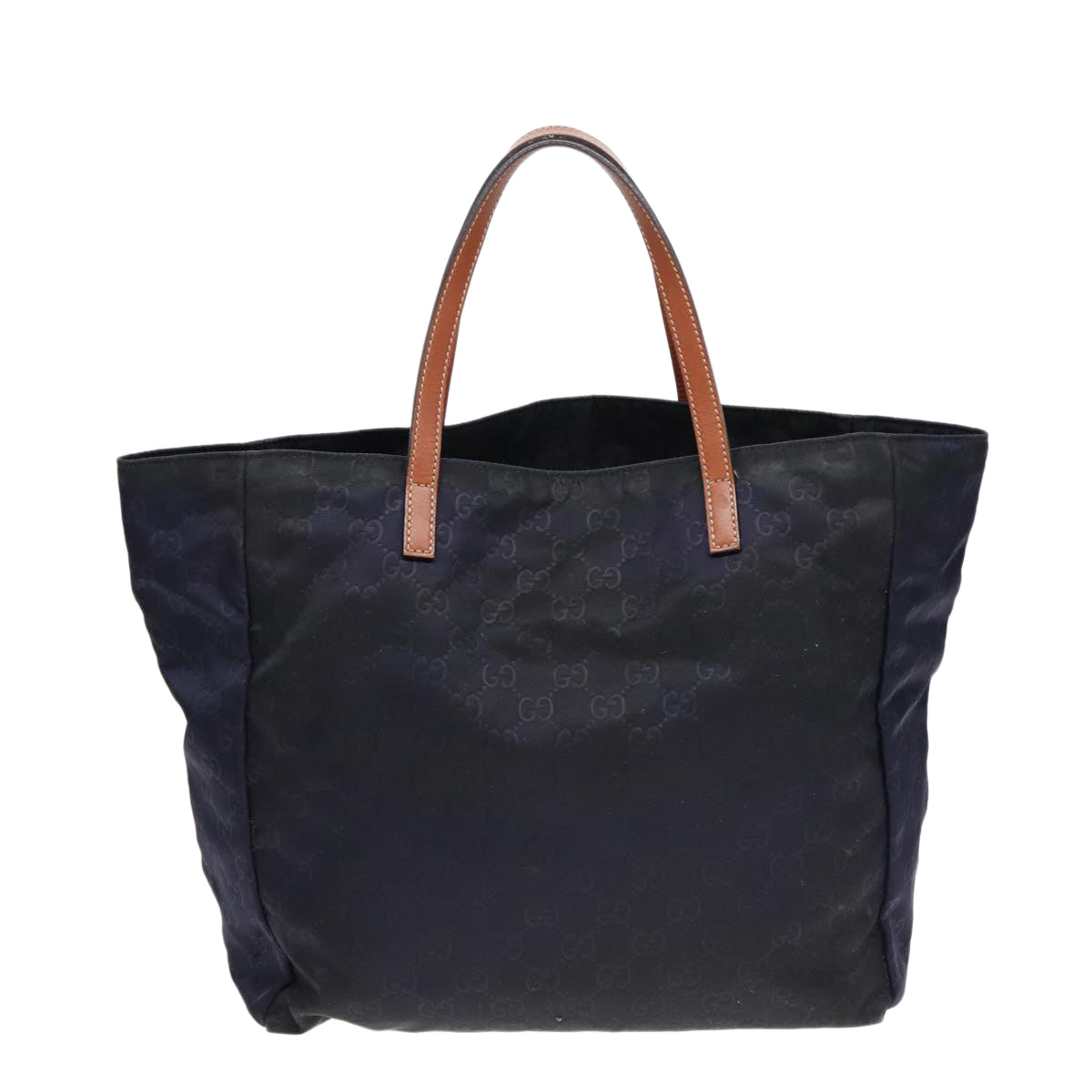 GUCCI GG Canvas Tote Bag Nylon Gold Navy 282439 Auth bs17376