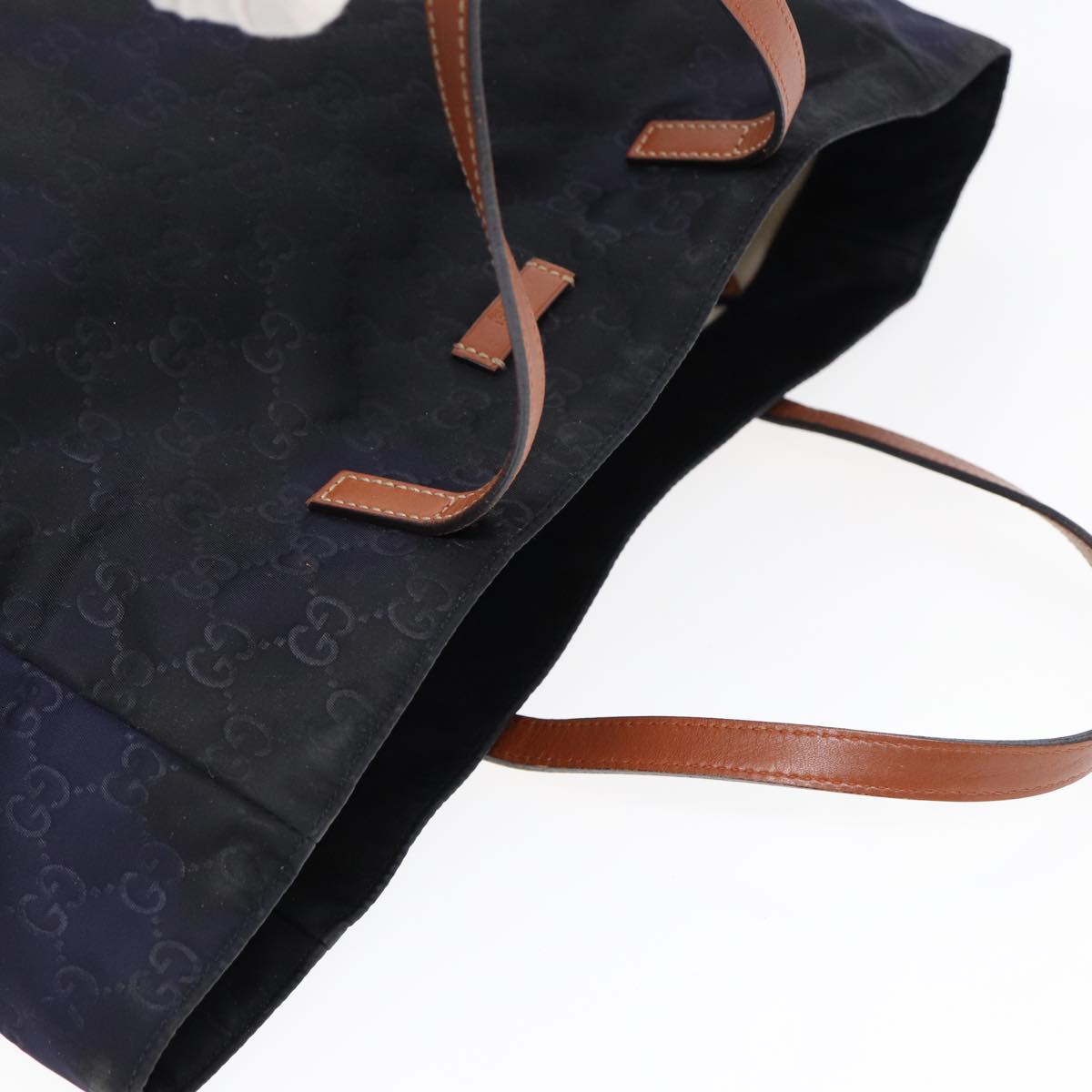 GUCCI GG Canvas Tote Bag Nylon Gold Navy 282439 Auth bs17376