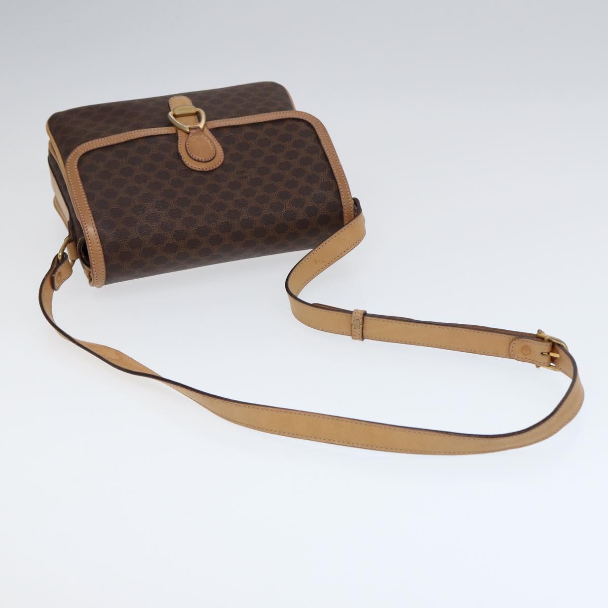 CELINE Macadam Canvas Shoulder Bag PVC Leather Brown Gold Auth bs17401