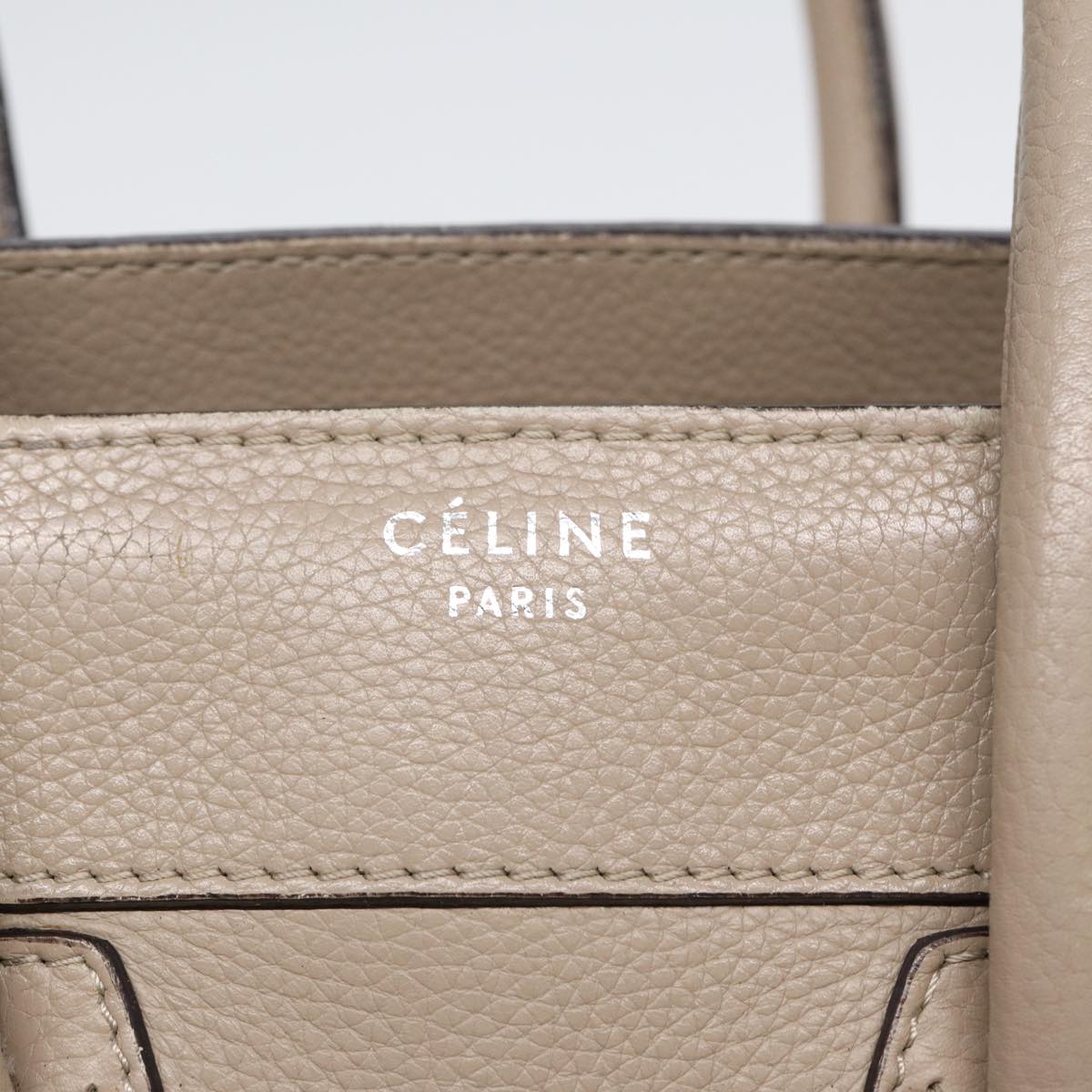 CELINE Luggage Micro Tote Bag Leather Beige Silver Auth bs17402