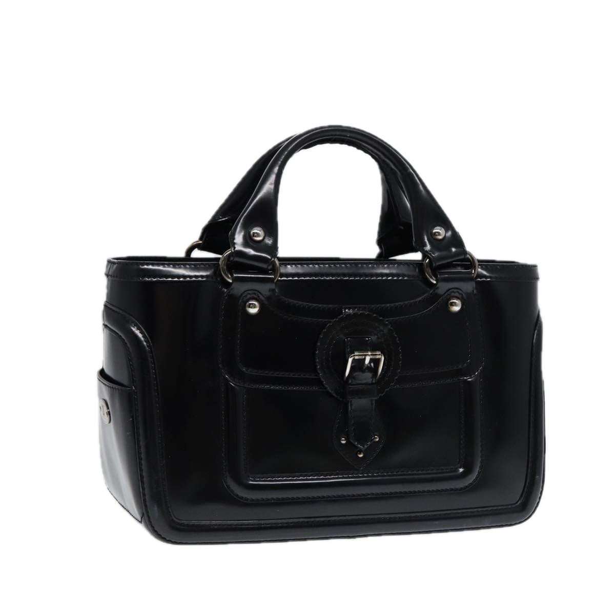 CELINE Hand Bag Leather Black Silver Auth bs17403