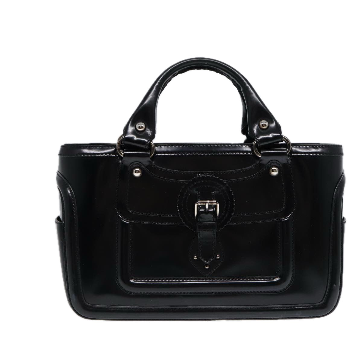 CELINE Hand Bag Leather Black Silver Auth bs17403