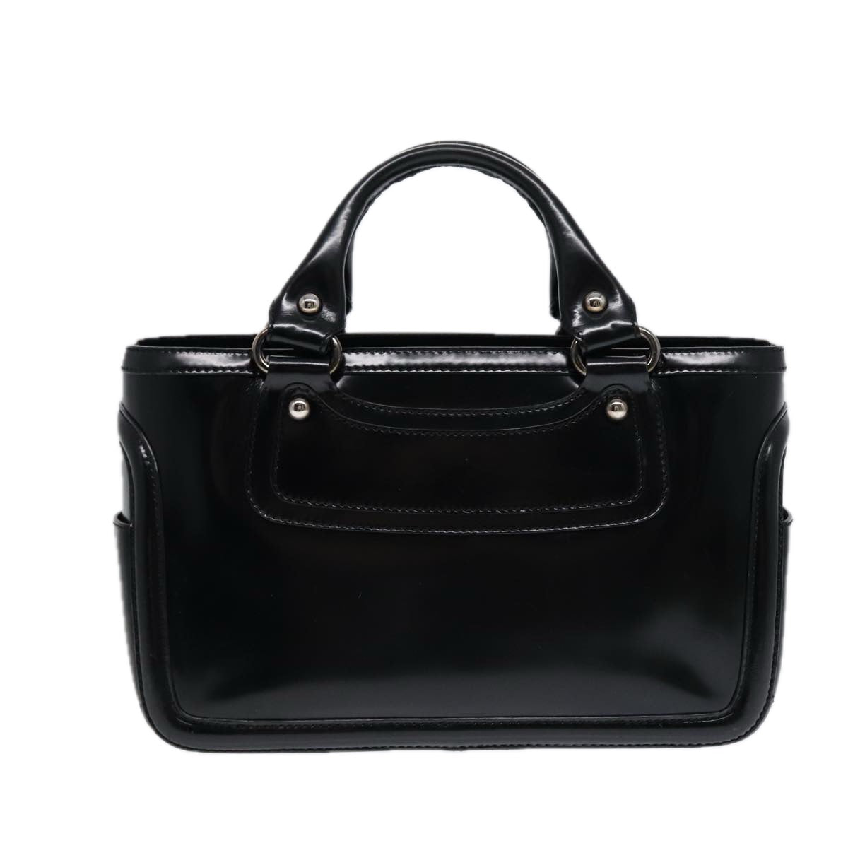 CELINE Hand Bag Leather Black Silver Auth bs17403 - 0